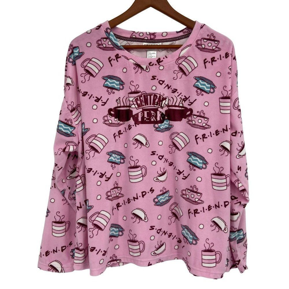 Friends Central Perk Sleepwear Long sleeve Fleece Pajama Top Pink XL NWT
